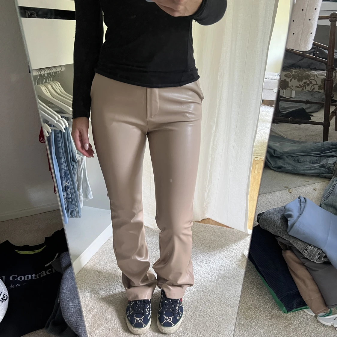 Beige bootcut skinnbyxor - 90