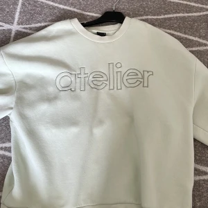 Mintgrön sweatshirt - Jättefin mintgrön sweatshirt med trycket ”atelier”. Jättebra skick. Ganska stor då den är i stl L menn väldigt mysig.