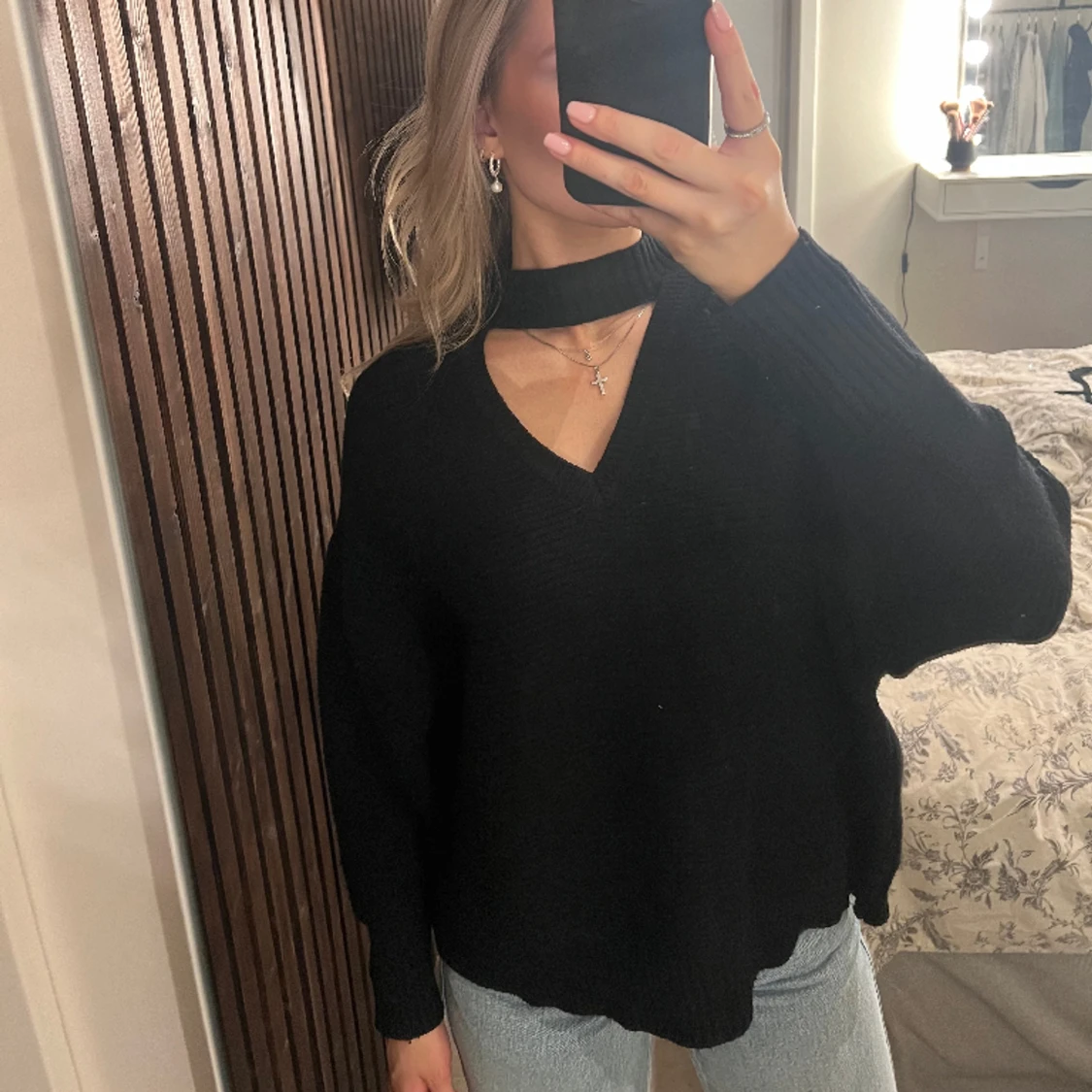 Unik svart stickad tröja - 90
