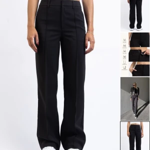 Madlady kostymbyxor  - Svarta kostymbyxor med pressveck, de är högmidjade till en början men är nedsydda så de är mer midwaist nu. Skriv så skickar jag bilder!☺️De är uppsprättade längst ner för att vara längre. Nypris 599🩷