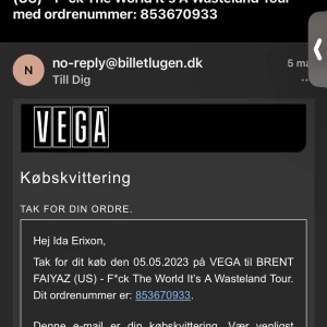 Brent fayiaz biljett  - Biljett till brent fayiaz I DANMARK 5/11