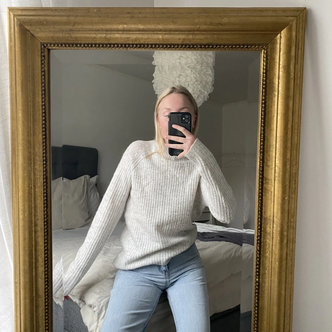 Vit stickad tröja  - 90