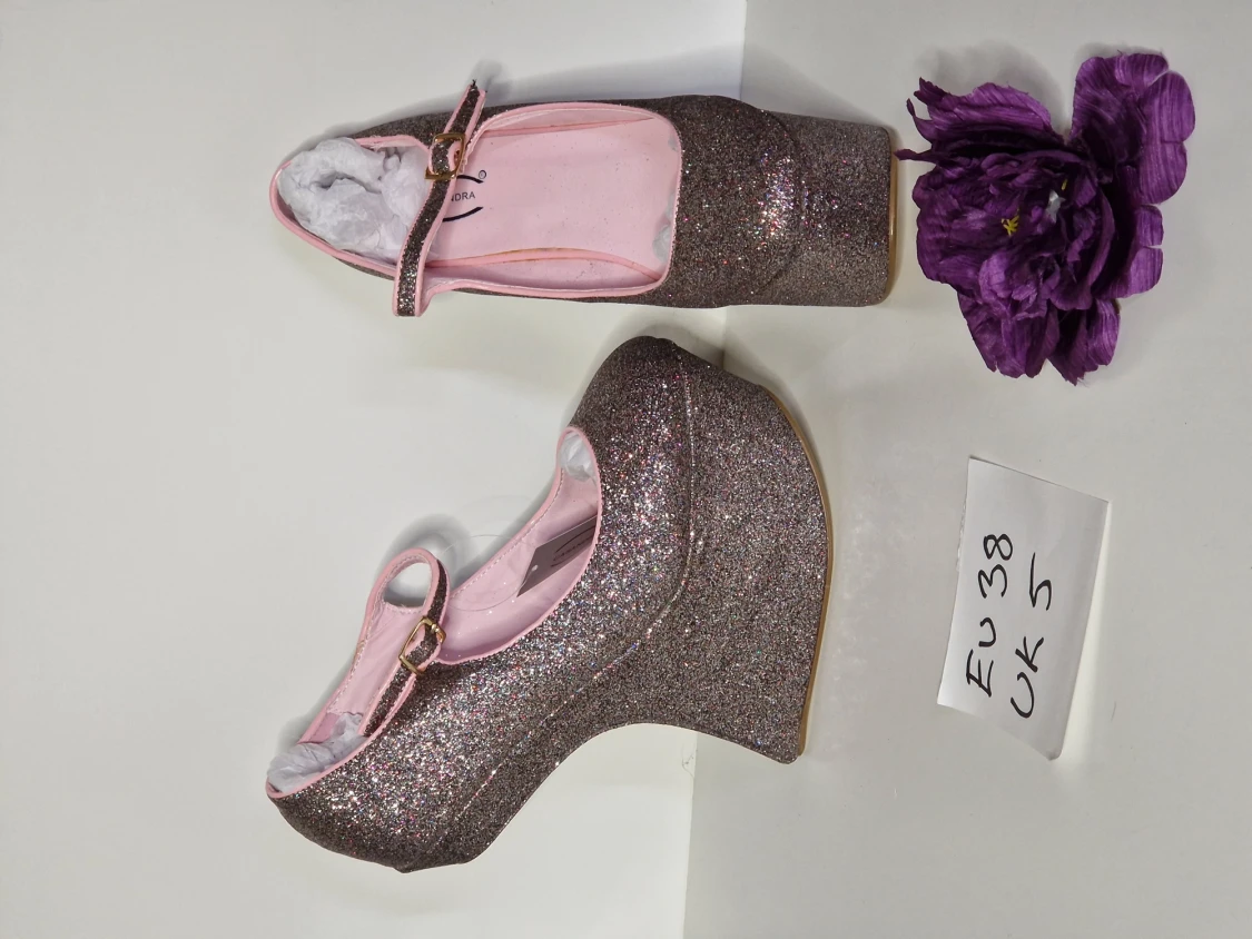 Rosa glittriga heel-less pumps strl 38