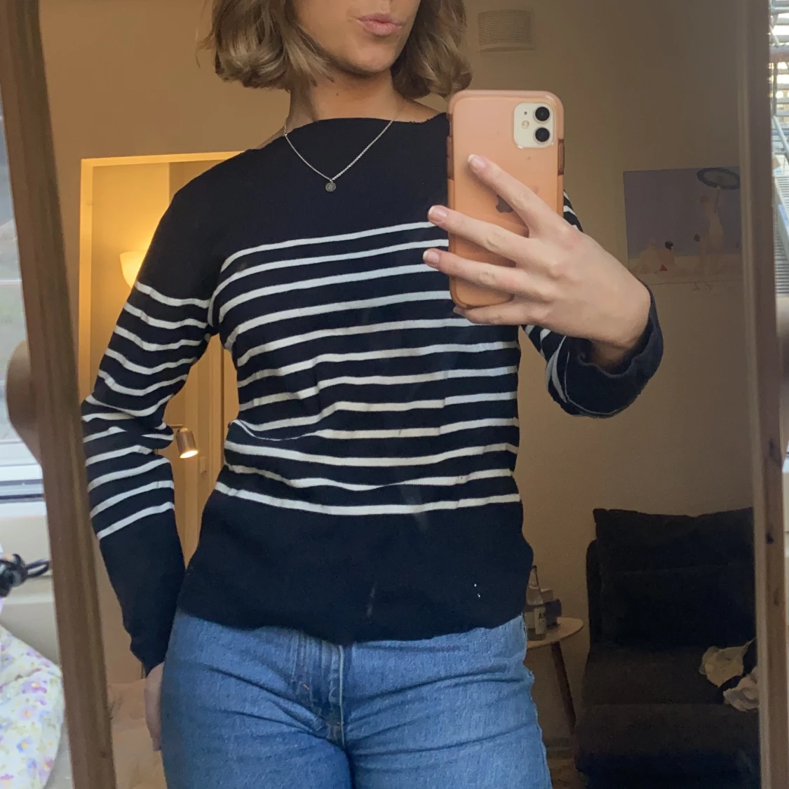 Randig tröja med båthals - 90