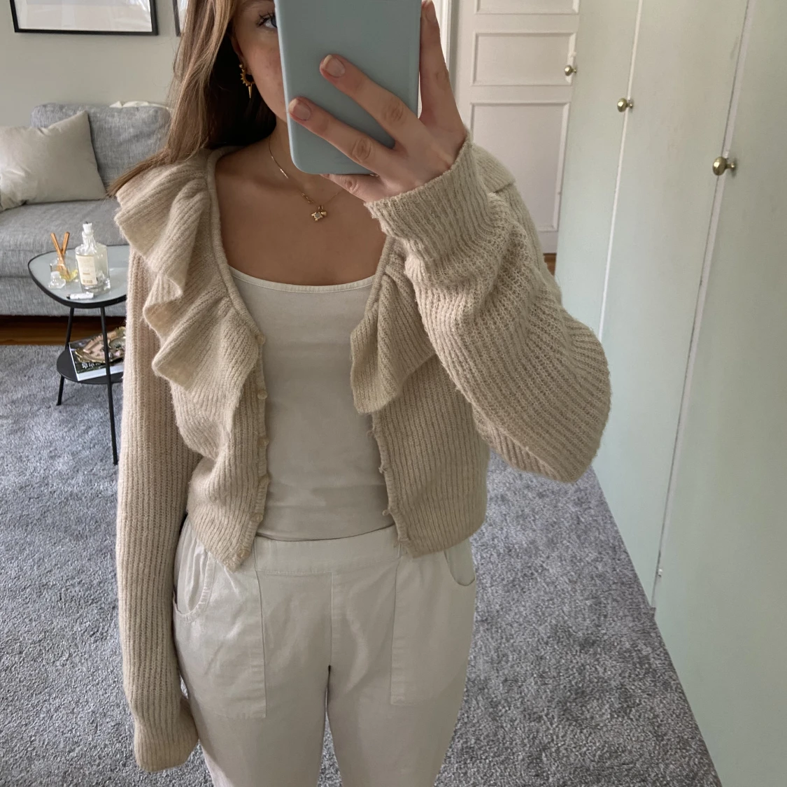 Beige stickad kofta - 91