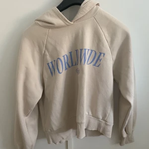 Gina tricot hoodie med tryck text på - En hoodie från Gina tricot där det står ”worldwide” på. Har en liten fläck men man tänker inte mycket på det. ❤️
