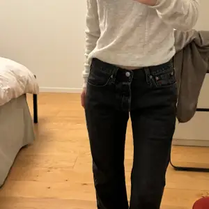 Black, slightly baggy, low rise jeans. These jeans are extremely flattering. These jeans have barely been worn and the price originally was in the 1000s.
