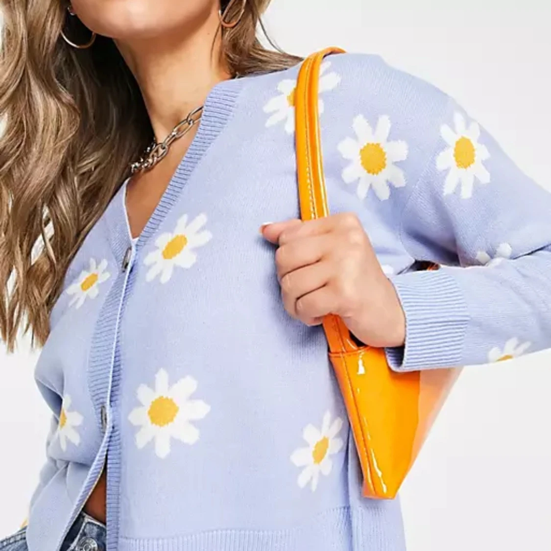 Blå cardigan med blommor - 91