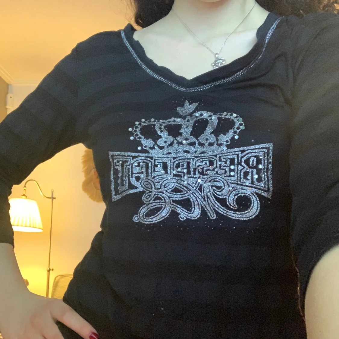 Randig trekvarts tröja  - 91