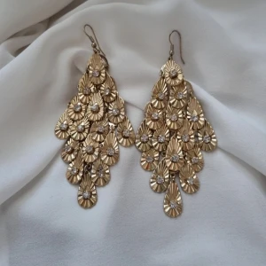 Guliga örhängen - Fancy örhängen täckta av massa fake-diamanter. De är guldfärgade och gjorda i någon metall.