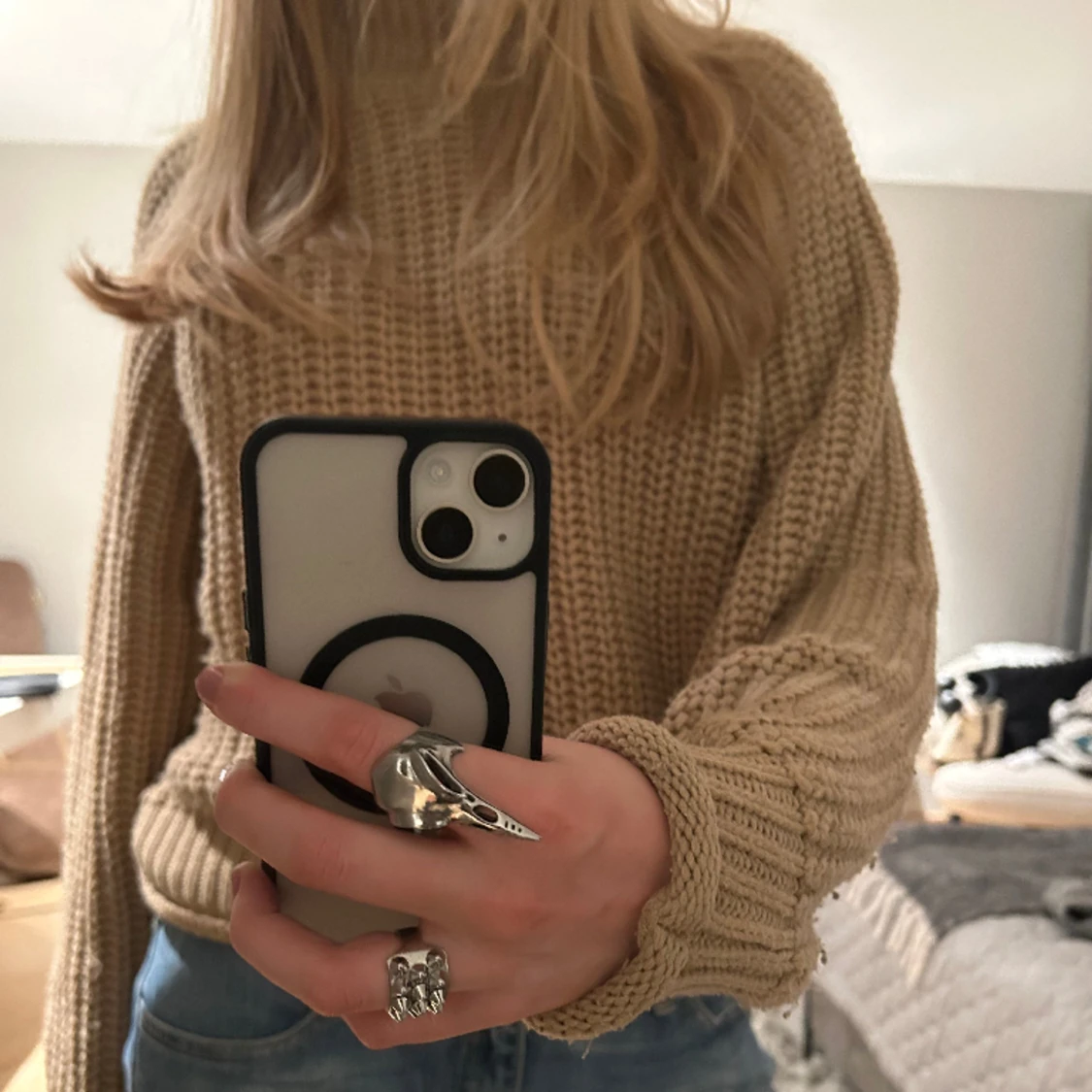 Beige stickad tröja  - 90