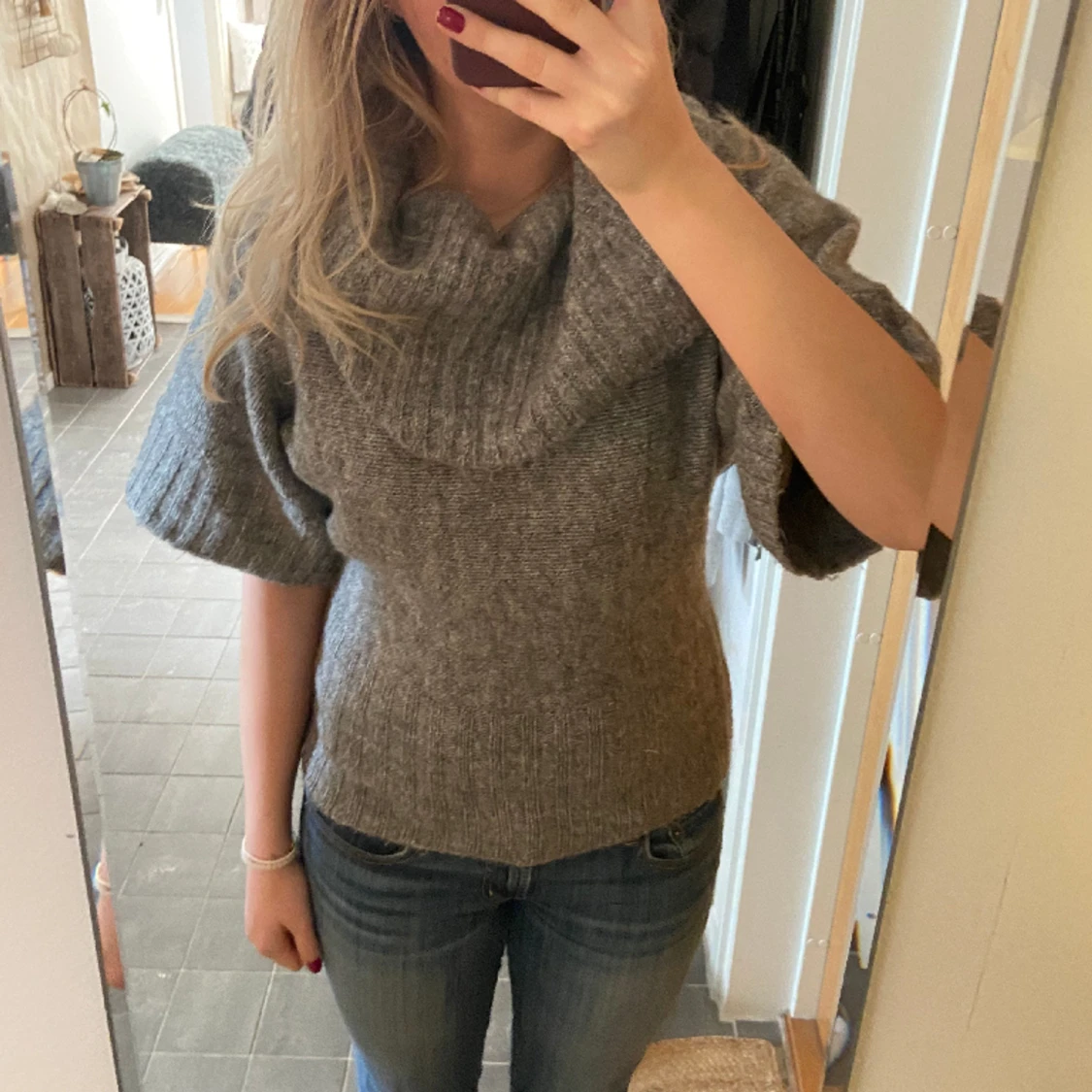 Kortärmad stickad tröja  - 91