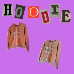 Brun hoodie - Brun zip up hoodie med fjäril