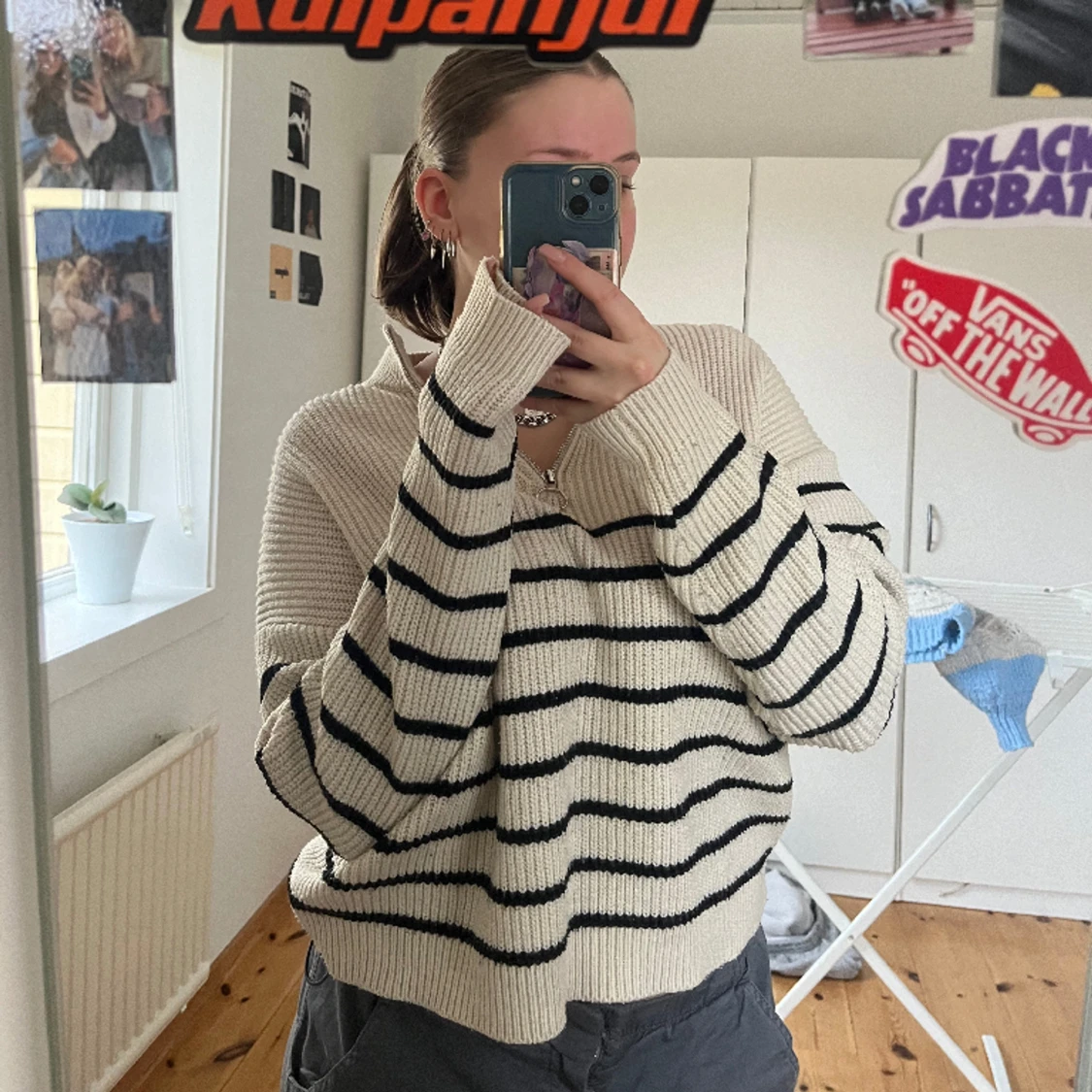 Randig tröja med dragkedja  - 90