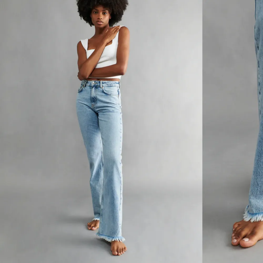 Jätte fina ljusblåa jeans som är i väldigt bra skick!😘nypris 499kr. Jeans & Byxor.