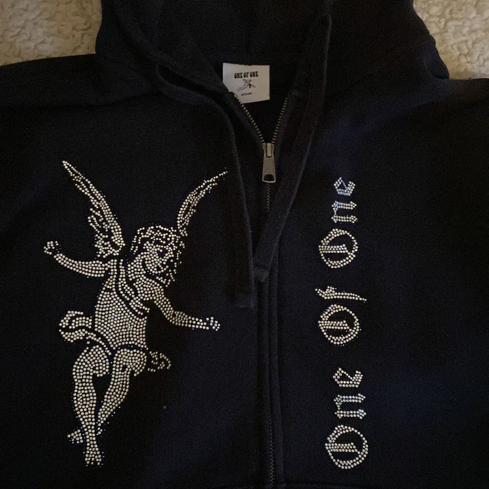 Säljer en one of one hoodie i mycket bra skick alla stenar är kvar och inga defekter eller skador . Hoodies.