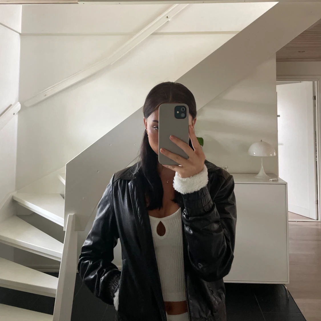 Mörkbrun/svart skinnjacka