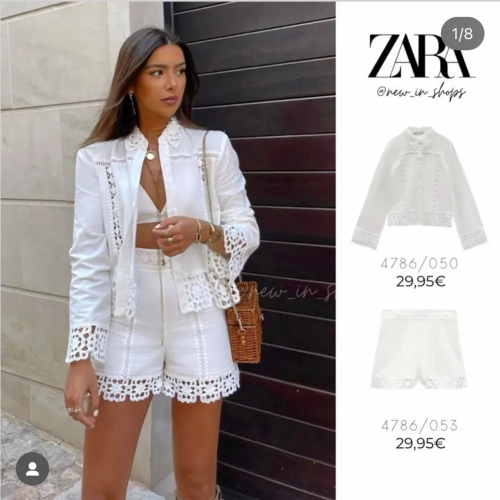 Söker detta set från Zara med vita spets shorts och skjorta i storlek XS/S. Shorts.