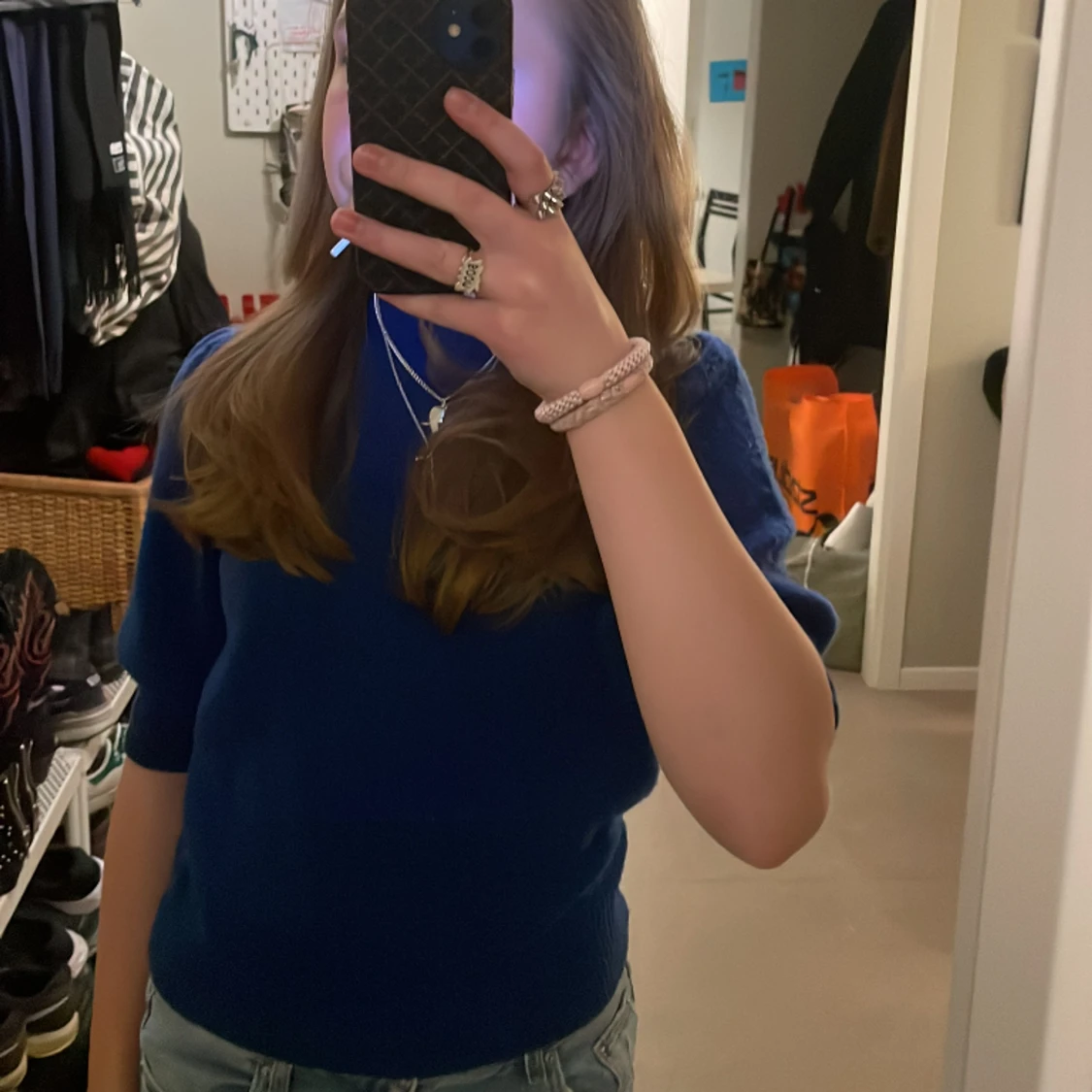 Blå trekvartsärmad tröja - 90