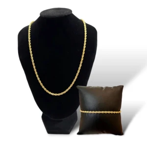 Äkta silver/guldpläterad cordell  -  Vårt set består av halsband & armband som är 4, 5, 6, 7 & 8mm tjockt & är gjort av rostfritt stål med en 18k äkta guld/silverplätering. Ett perfekt set för alla tillfällen. 