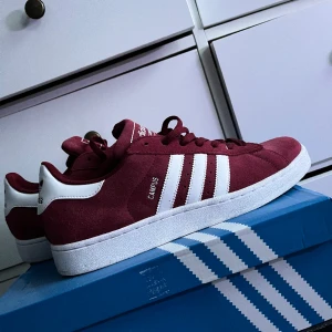 Adidas Campus Vinröda - Adidas campus mörkröda Använda 1 gång köpta på Jdsports i London Små i strl så jag som har 43 passar dem ganska bra på men i det står strl 45.
