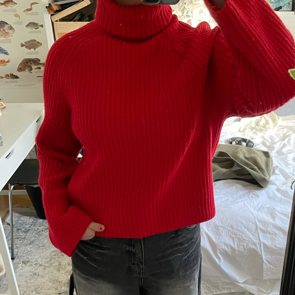 Stickad tröja, röd - 90