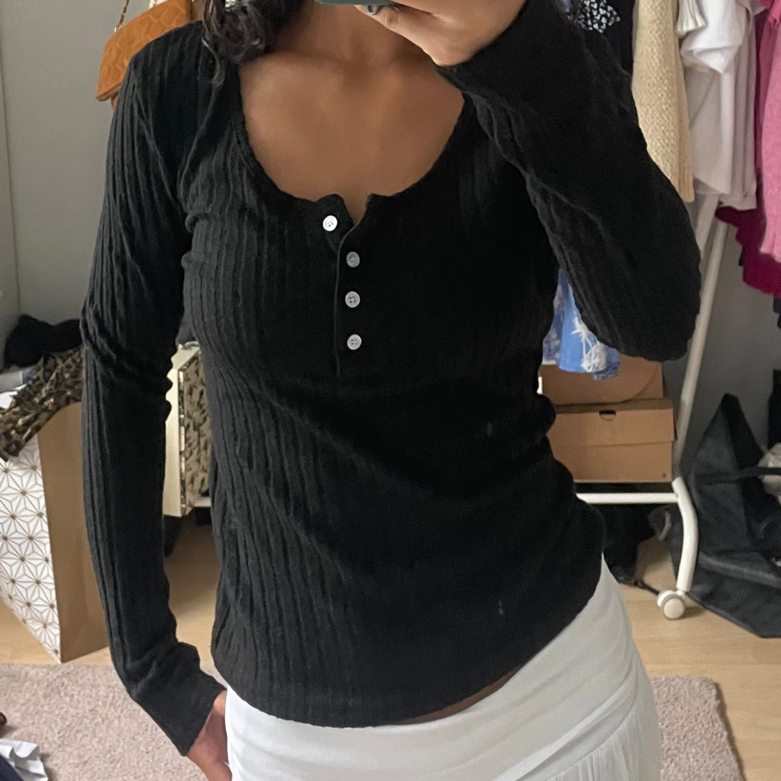 Ribbad långärmad topp - 91