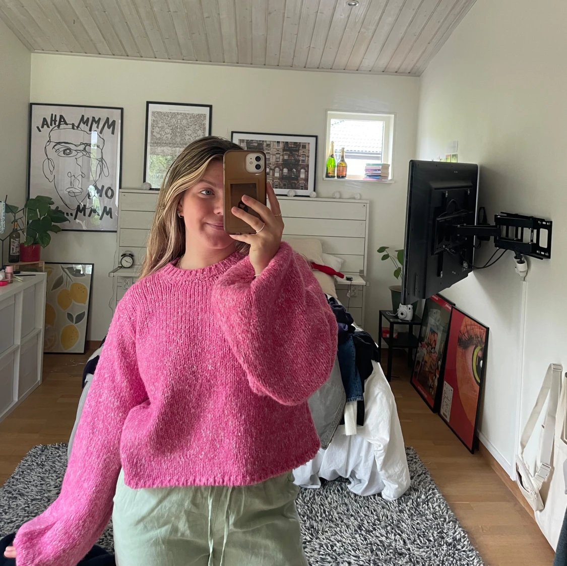 Stickad tröja, rosa - 90