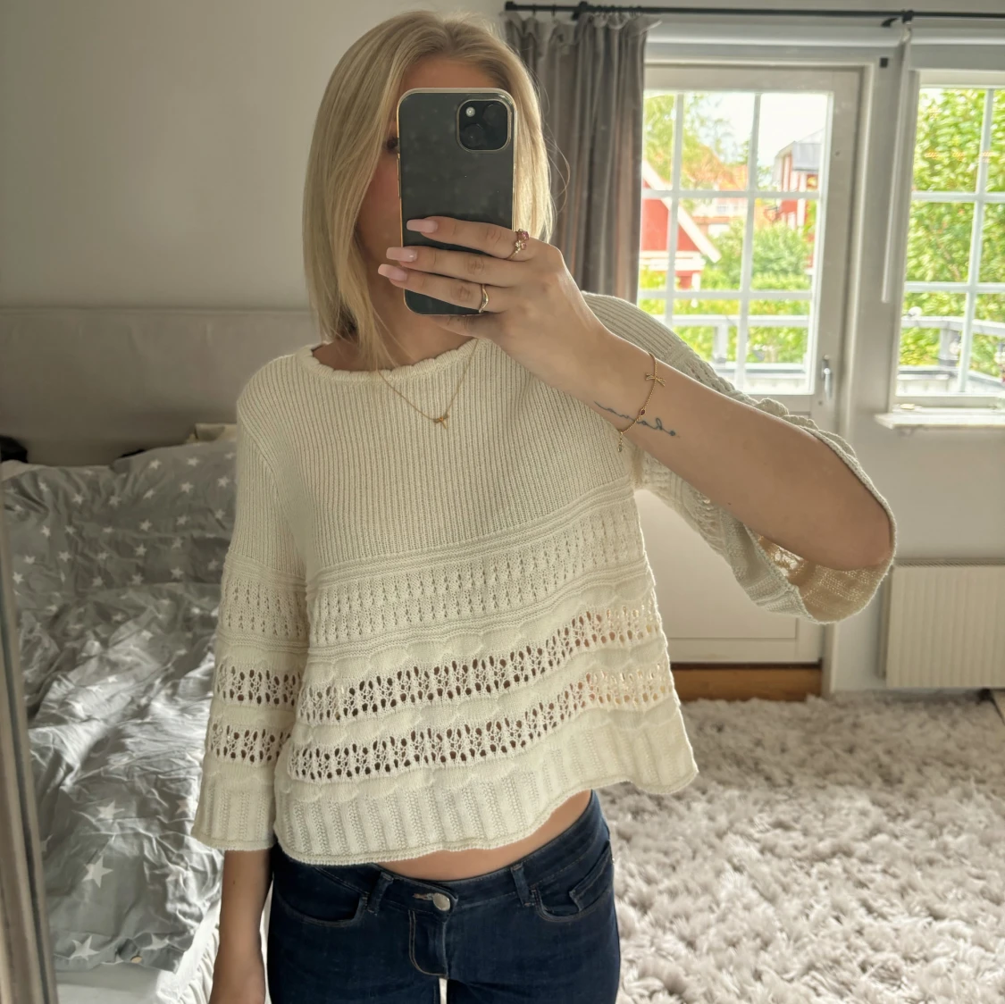 Trekvartsärmad Stickad tröja