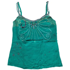 Linne - Grönt linne med paljetter och brodyr 