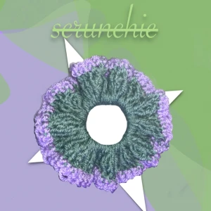 Grön/lilla handgjord virkad scrunshie - Grön/lilla handgjord virkad scrunshie, denna produkt är till för alla hår typer💕