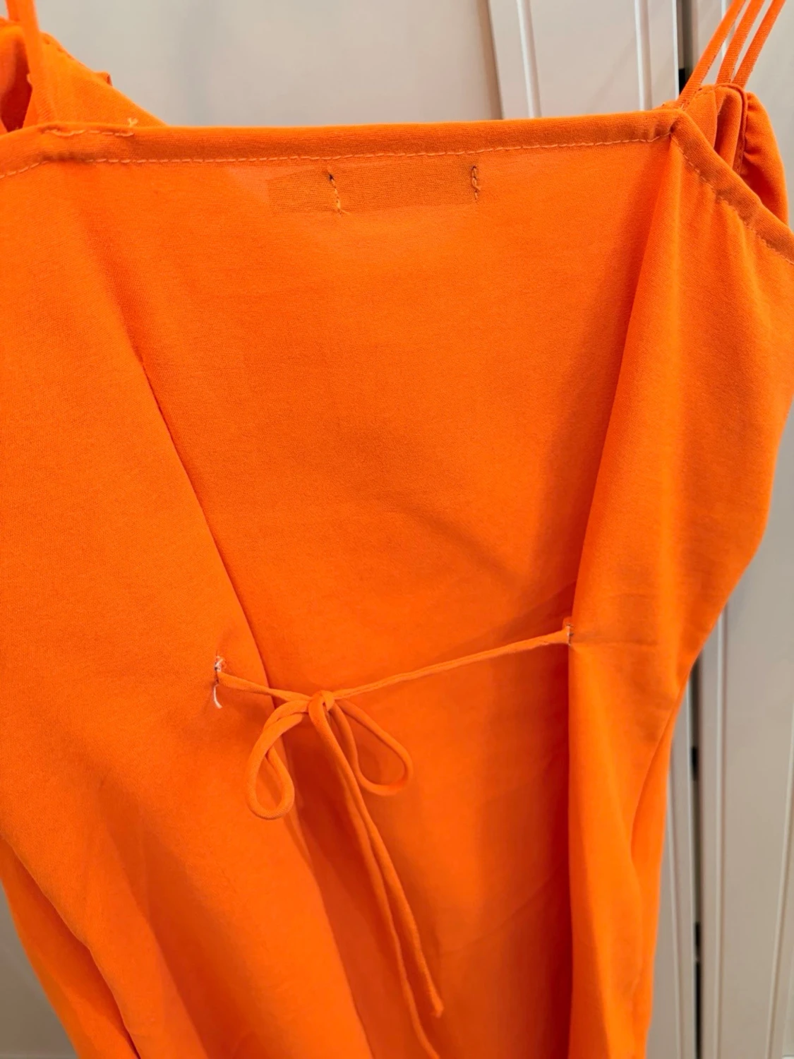 Orange kort klänning med knytband - 2