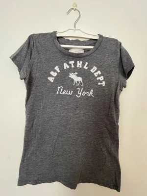 Grå t-shirt med tryck från Abercrombie - Snygg grå t-shirt från Abercrombie & Fitch. Välanvänd men fortfarande i bra skick! Märkt med S men funkar även om man har storlek XS