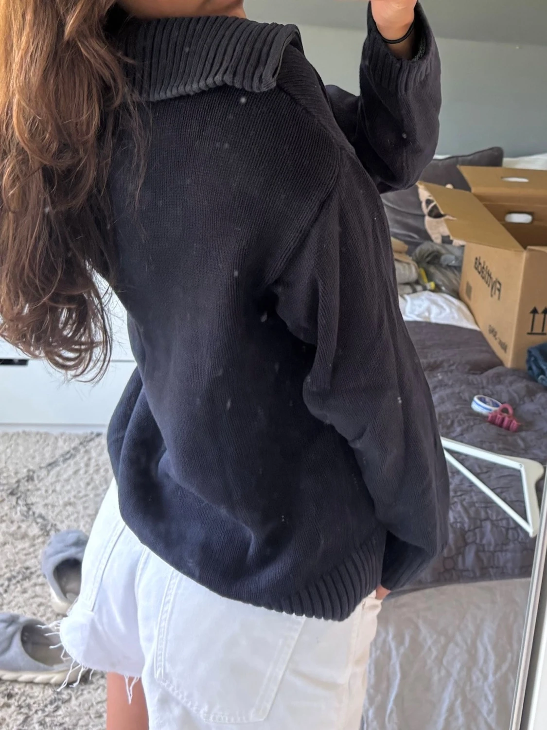 Mörkblå ziptröja med hög krage - 1