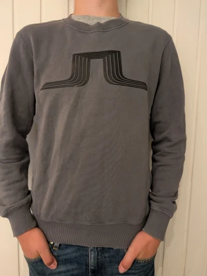 Grå sweatshirt med svart tryck - Snygg grå sweatshirt med ett svart grafiskt tryck på bröstet. Tröjan har rund halsringning, ribbade muddar vid ärmslut och nederkant samt en avslappnad passform. Perfekt till jeans för en casual look.