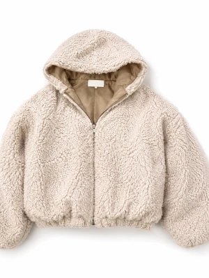 Beige teddyjacka med huva - Mysig beige teddyjacka med dragkedja och huva. Jackan har en fluffig, fårskinnsinspirerad yta och elastisk nederkant för en avslappnad look. Perfekt för kalla dagar när du vill vara både varm och trendig.