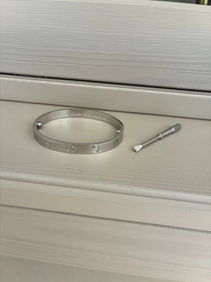 Silver skruv armband - Snyggt och stilrent armband i silverfärgad metall med ikoniska skruvdetaljer runt om. Armbandet är stelt och kommer med ett litet verktyg för att öppna och stänga det. Perfekt för dig som gillar minimalistisk och modern design.