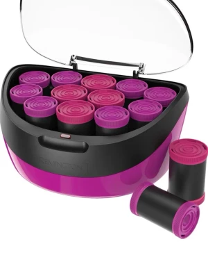 Remington värmespolar rosa/svart - Säljer ett set med Remington värmespolar i Lila och rosa. Setet innehåller flera spolar i olika storlekar samt matchande clips, allt i en smidig förvaringsbox med genomskinligt lock. Perfekt för att fixa snygga lockar snabbt och enkelt.
