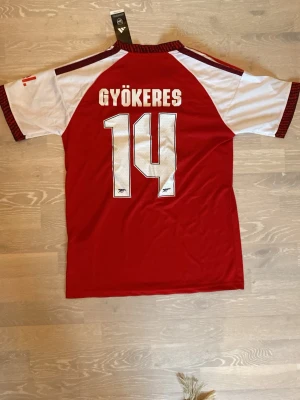 Arsenal matchtröja röd/vit Gyökeres - Tja! Säljer en jättesnygg 26/27 Arsenal T-shirt Hemmaställ med Gyökeres #14 på ryggen.                                                                             Storleken är M och måtten finns på sista bilderna 📐.    Den är aldrig använd, så skicket är helt nytt.                    Priset kan diskuteras och skickar inom 24 Tim 💨☺️