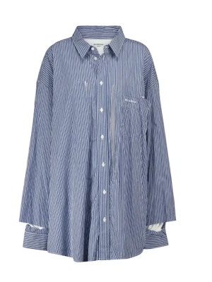Balenciaga  - Balenciaga Fall 2021 Destroyed layered striped button down shirt Sz 41, fits very oversized