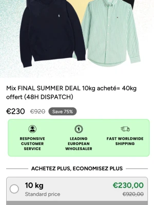 Resellhemsida  -  jag säljer en resellhemsida som är den bästa på marknaden och alla säger de men jag kan garantera dig att du minst tripplar pengarna från denna om du säljer på plick och Vinted. Till exempel på dealen jag tog bild på så är de 50kg kläder för precis över 2000 kr och för uppskattning så väger en grovstickad tröja ungefär 500g vilket betyder 100 tröjor så 20kr tröjan och alla tröjor i boxen är av ett bra märke. Priset på de går att diskuteras men är ganska högt jämfört med andra just för grejerna 