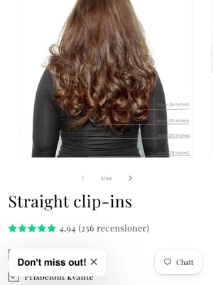 Bruna clip-in löshår - Säljer bruna clip-in äkta människor löshår som ger ett naturligt och fylligt resultat. Löshåret är långt och har en mjuk, glansig finish. Perfekt för dig som vill ha extra volym och längd på ett enkelt sätt. Passar till olika frisyrer och kan stylas med värmeverktyg. Helt ny oöppnad, nypris 1600kr, säljer pga jag nyligen färgat mitt hår, glömde jag beställt löshåret så de passar inte min färg. 46 cm från herhairswe
