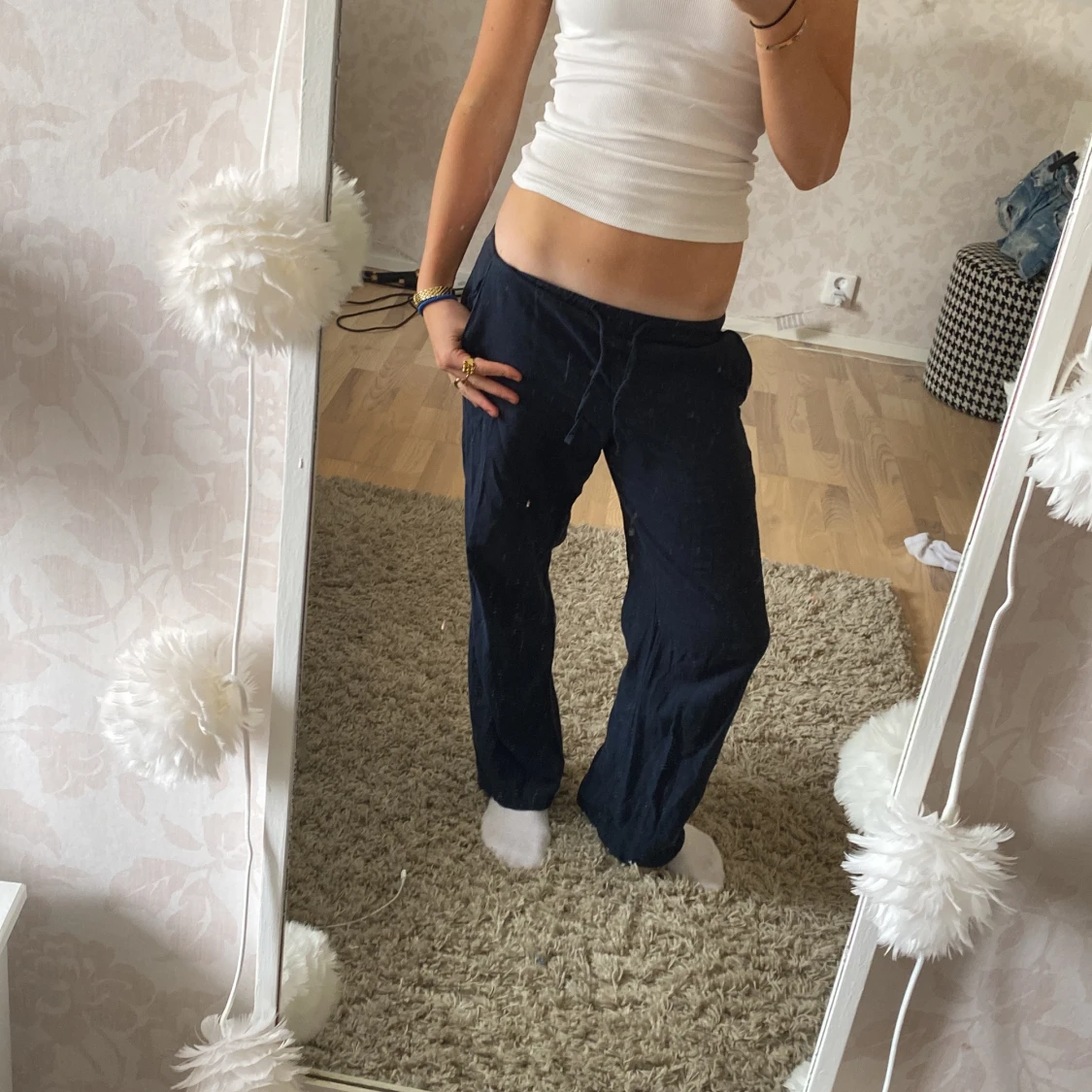 Mörkblå linnebyxor