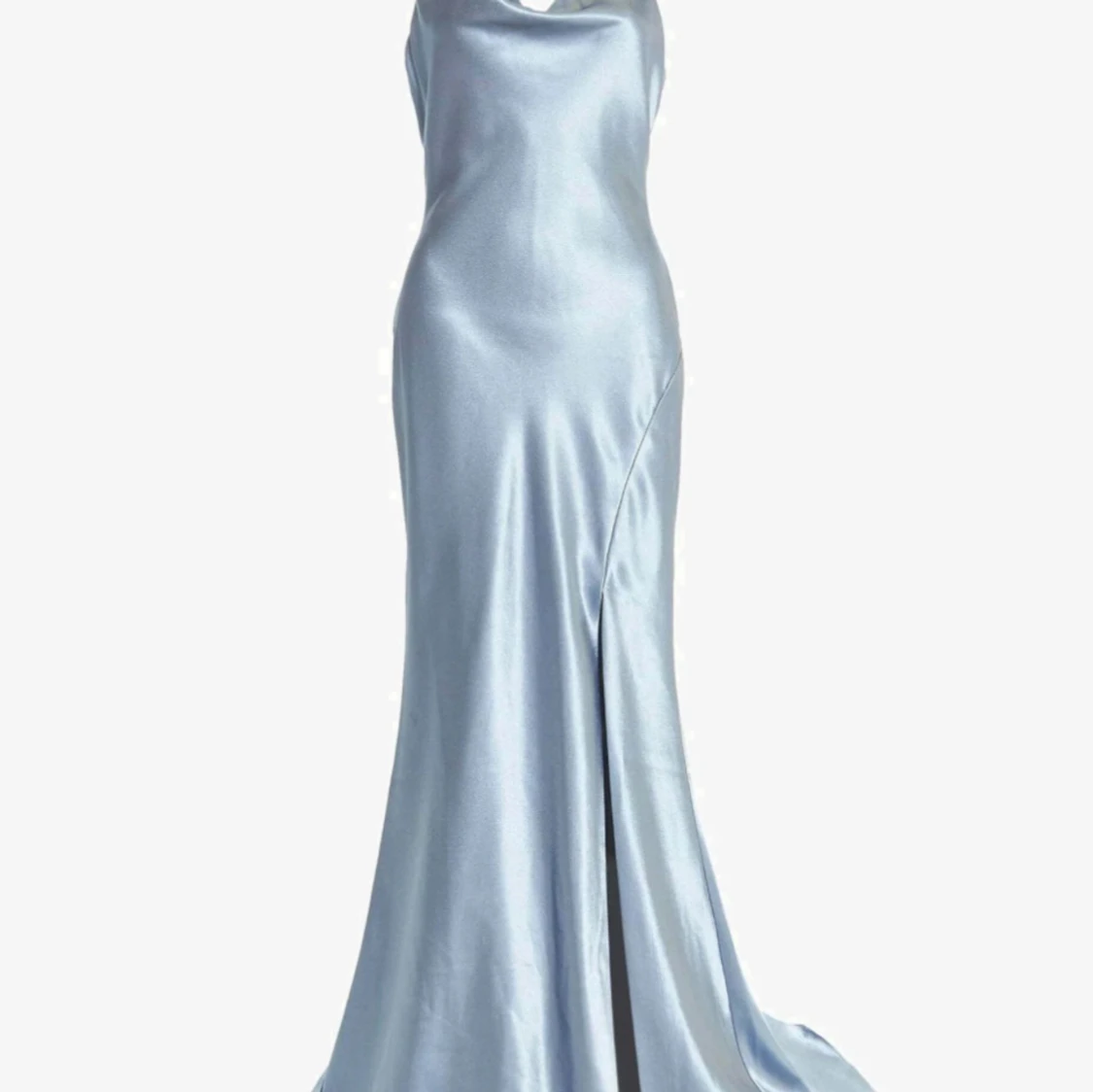 Ljusblå långklänning i satin - 1