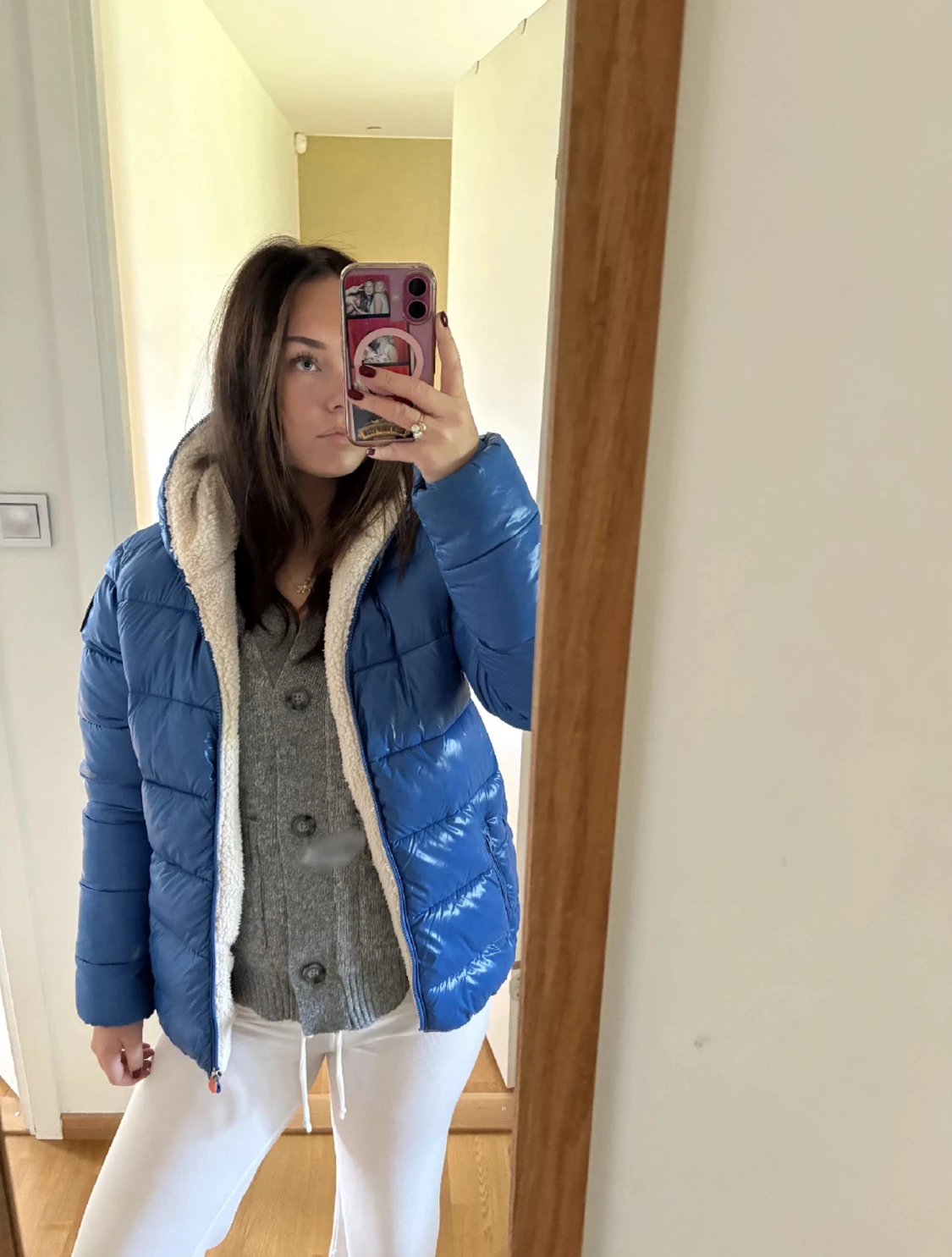 Blå pufferjacka med teddyfoder - 1