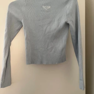 Ljusblå ribbad långärmad topp Chiquelle - Supersnygg ljusblå ribbad långärmad topp från Chiquelle. Toppen har en tight passform och ett litet broderat hjärta med vingar framtill. Perfekt att styla med jeans eller kjol för en fräsch look.