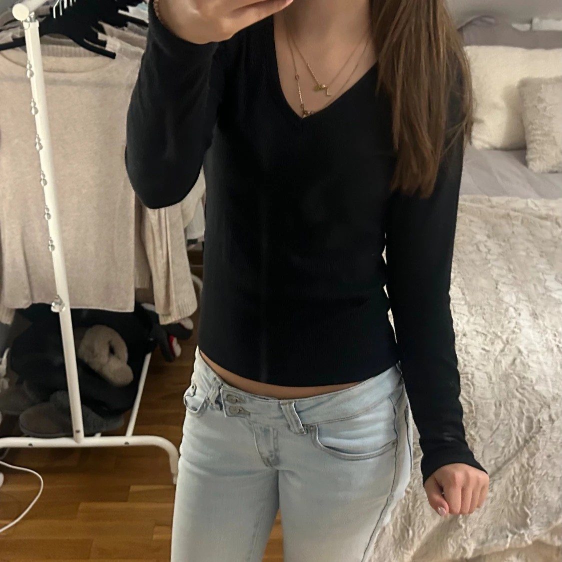 Svart ribbad långärmad tröja 157 - 1