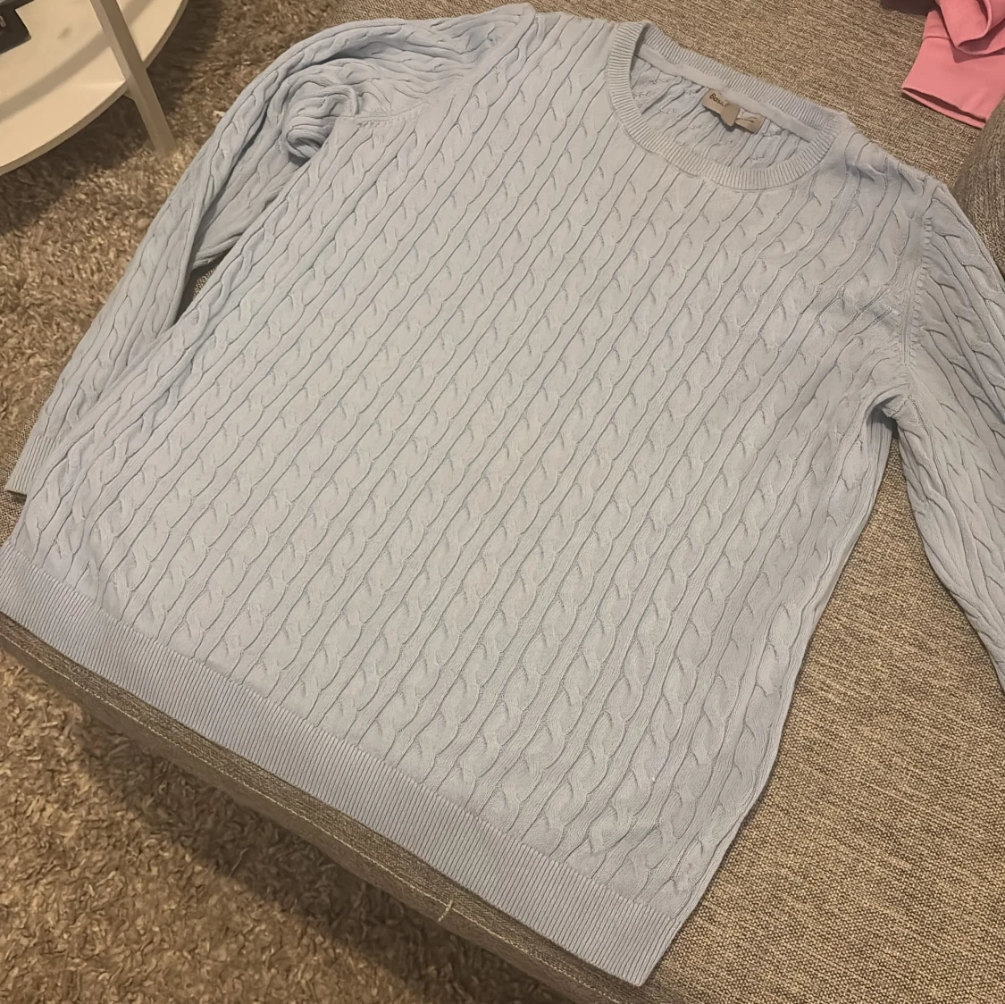 Ljusblå kabelstickad tröja Basic You - 2