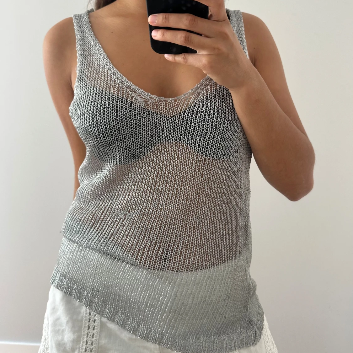 Silvrig stickad linnetopp - 1