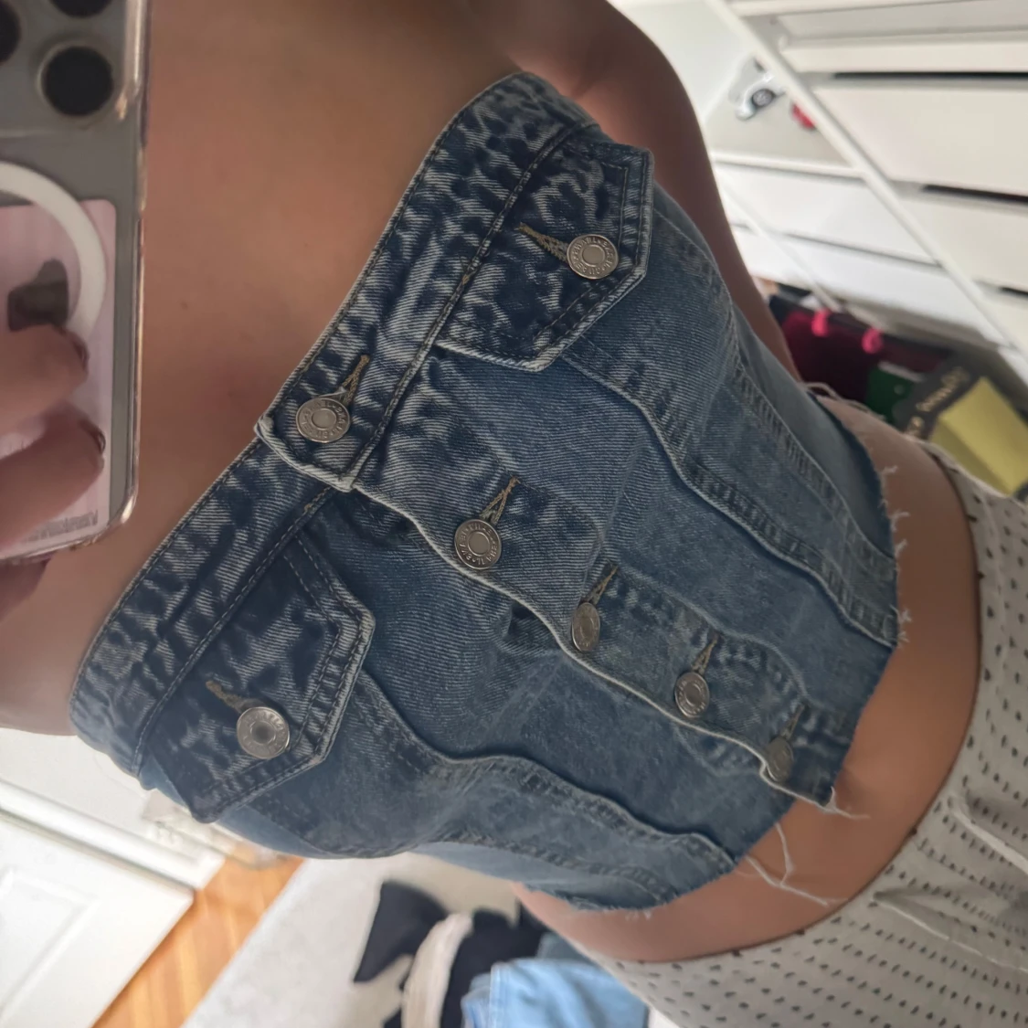 Jeans bandeau tubtopp med knappar